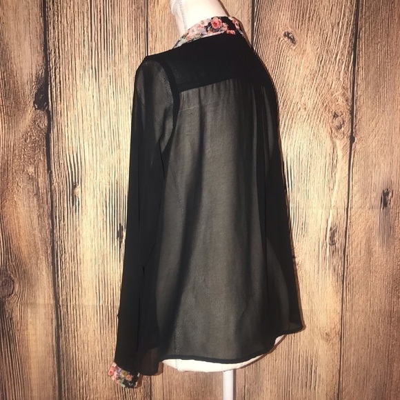 ELODIE ANTHROPOLOGIE SMALL SHEER BLACK LONG SLEEVED Blouse - Picture 2 of 6